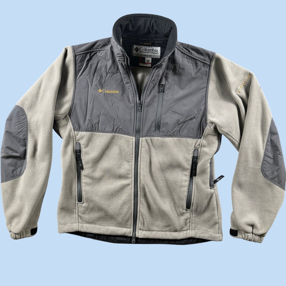 Columbia Titanium Fleece Jacket Men M Gray SM6066 Full Zip‎ Hiking Gorpcore Tech